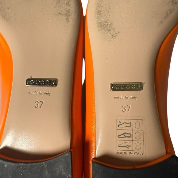 Gucci Pointed Toe Orange Leather Flats Silver Stud Toe Cap Slip On EU 37 US 7 - Picture 13 of 14